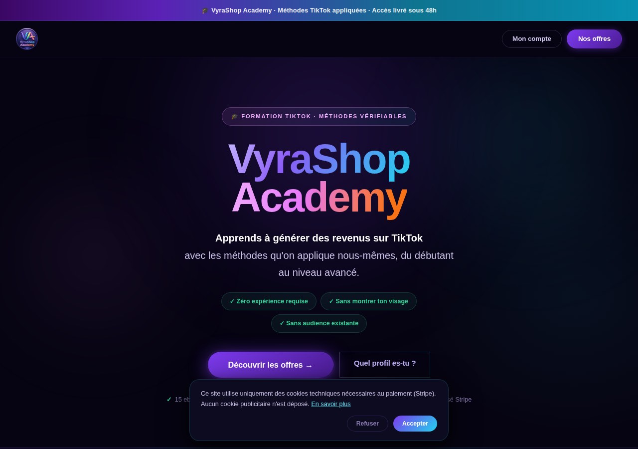 VyraShop Academy — aperçu de la page de vente